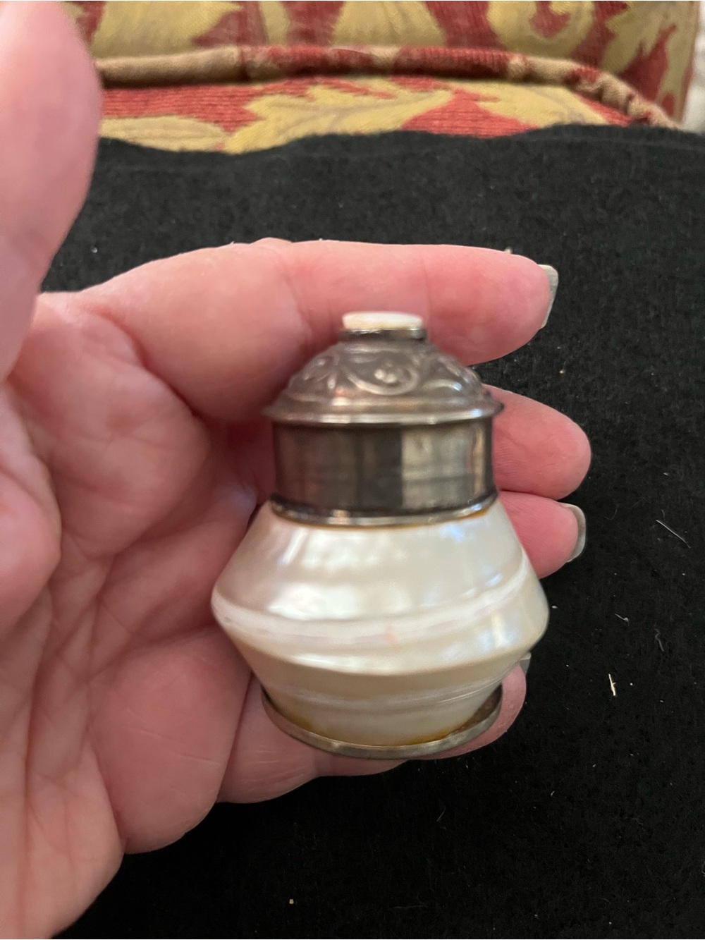 Vintage Mother-of-Pearl and Silver Accent Jar - Cream and Silver